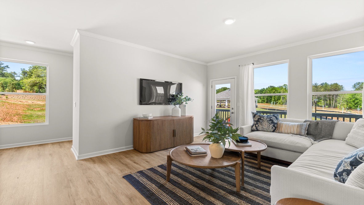 Interior living area with large windows