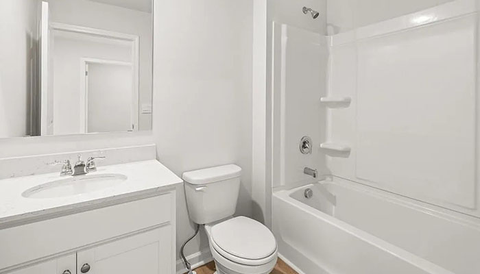 Interior bathroom sink and full-sized shower