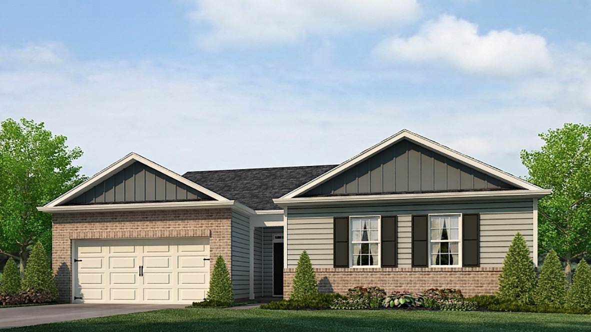 Exterior home with cladding and stone detailing