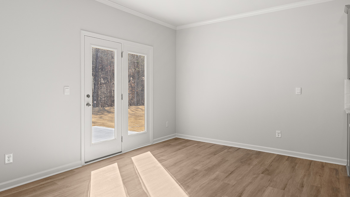 The dining room has a glass door.