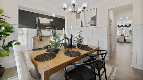 Optional dining area with light brown flooring.