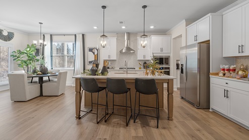 Open concept kitchen with large kitchen island.