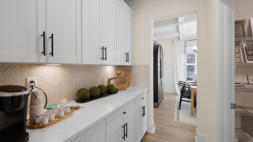 Kitchen with counter space for storage and walk in pantry.