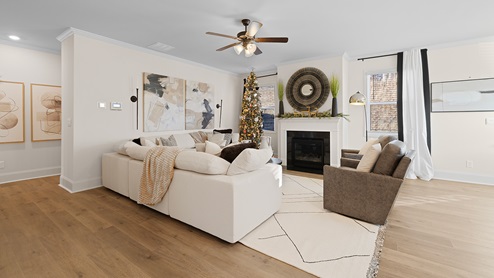 Living room with fireplace.