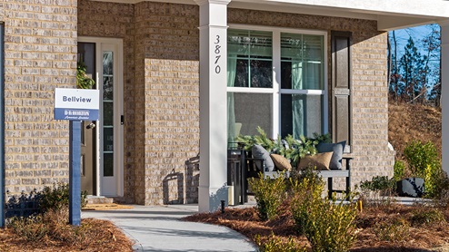 Front covered porch of model home.