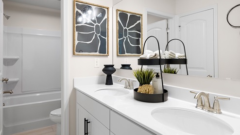 Bathroom with double sink vanity.