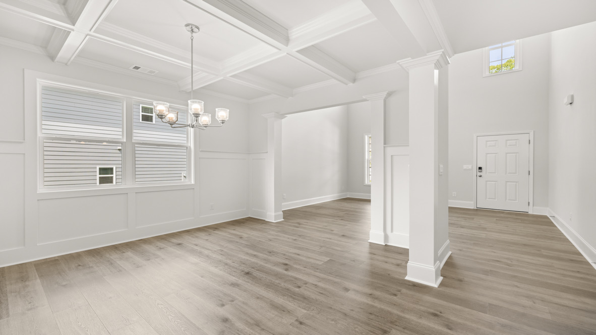 Interior living area with pillar and large windows