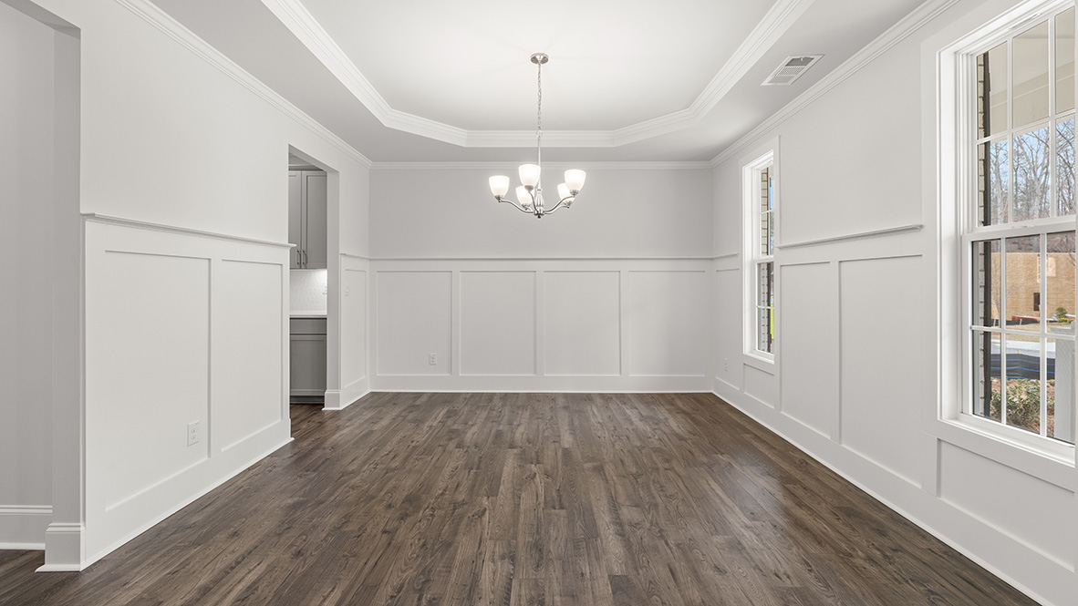 Interior flex room with large windows