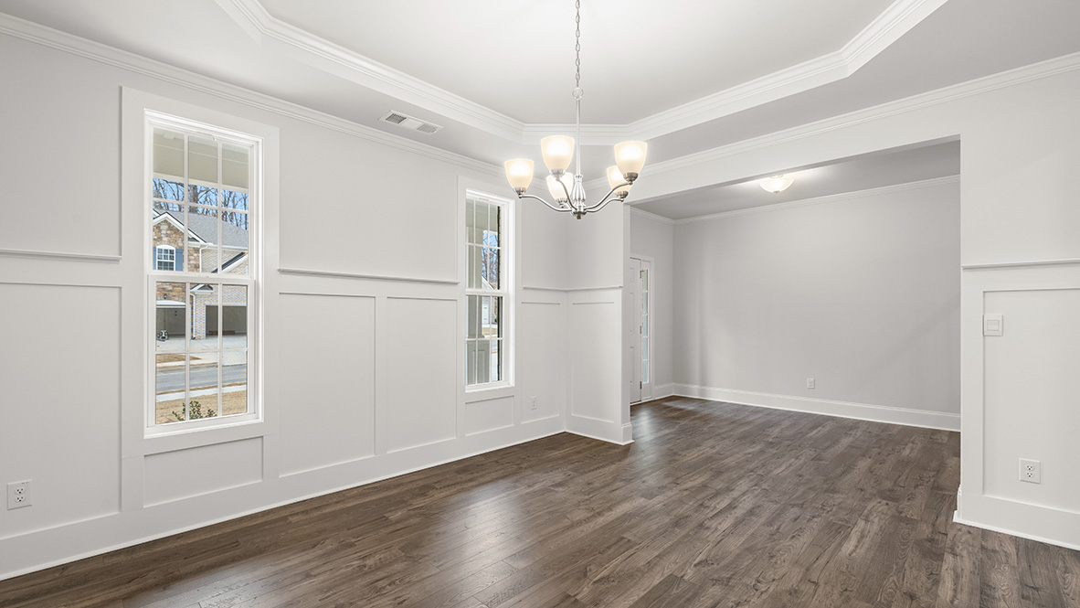 Interior flex room with large windows