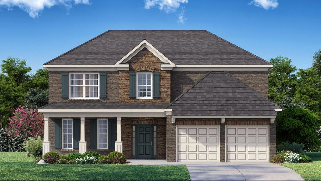Front exterior rendering of the Lynnbrook floorplan at Butner Estates in South Fulton, GA