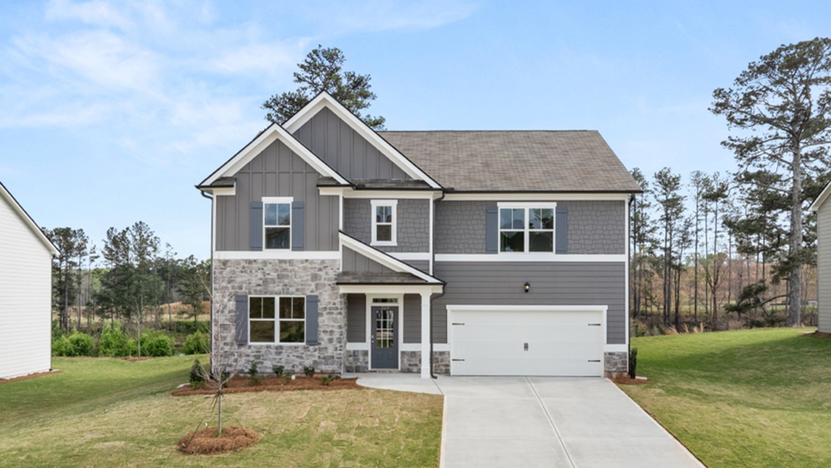 Front exterior of the Halton floorplan at Thompson Ridge in Dallas, GA