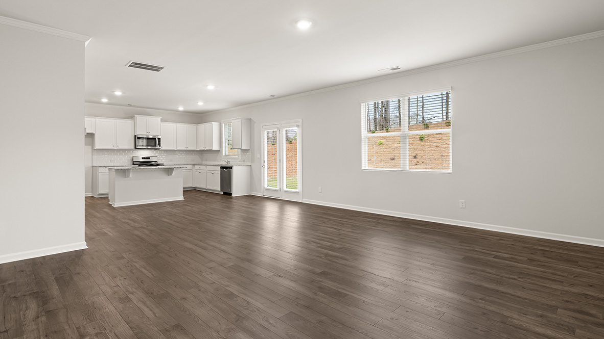 Interior living area open to kitchen with center island