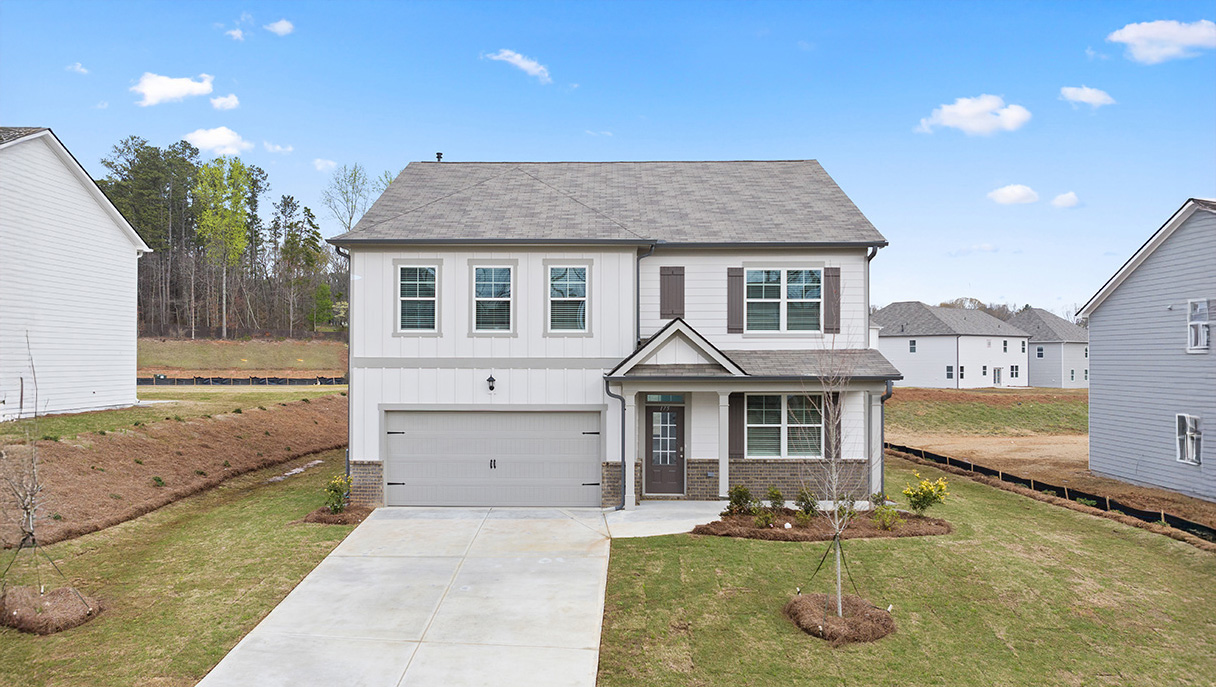Front exterior of the Hanover floorplan at Thompson Ridge in Dallas, GA