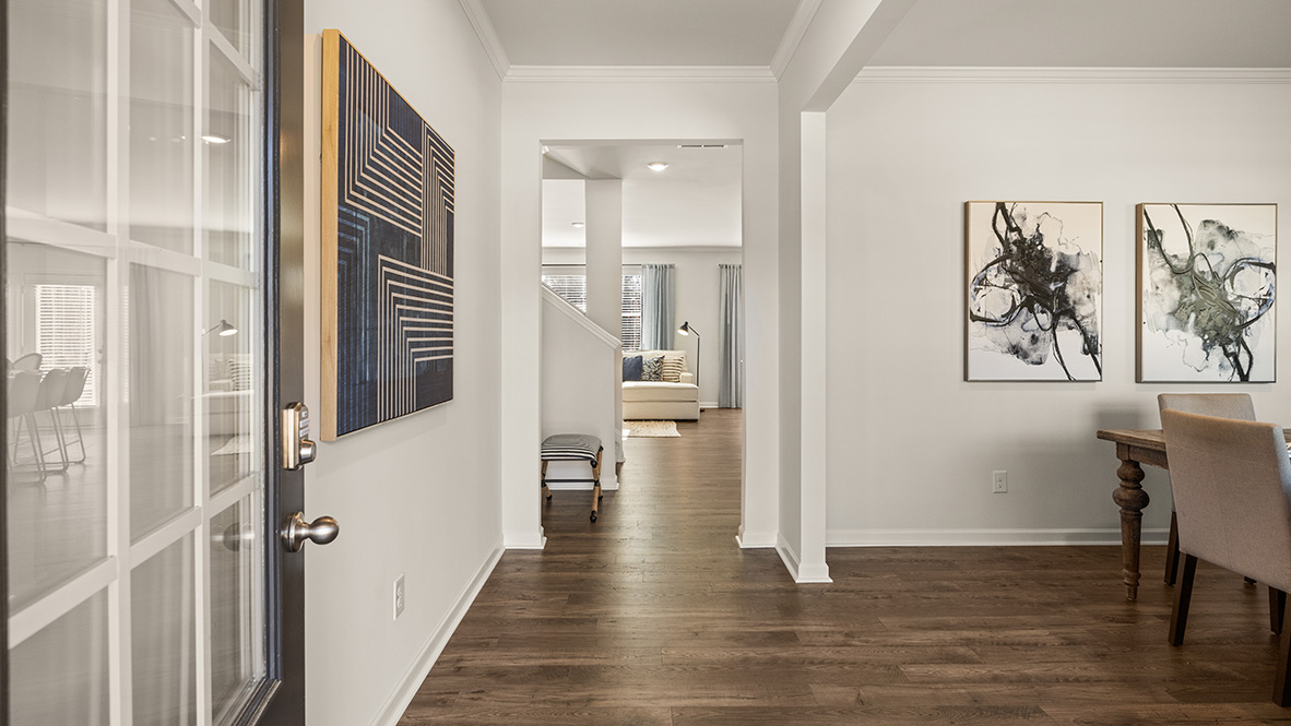 Interior entry-way next to flex room and leading to living area