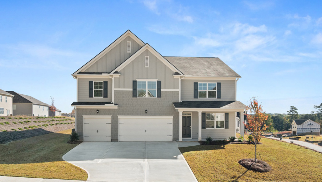Front exterior of the Mansfield floorplan at Thompson Ridge in Dallas, GA