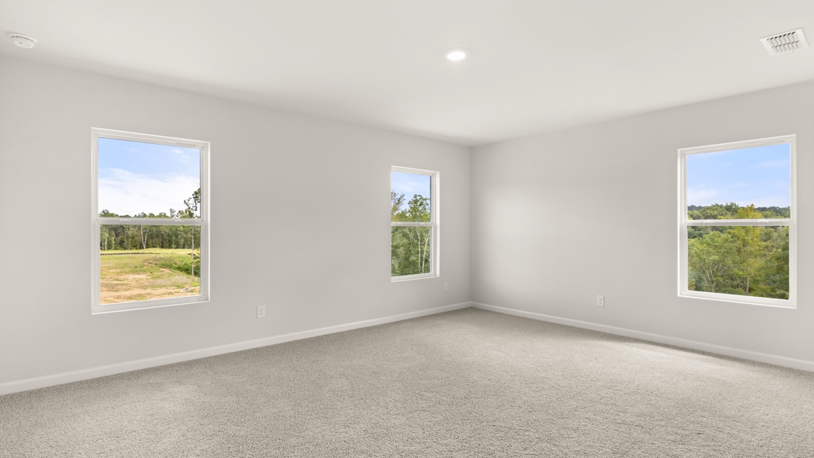 Interior bedroom with large windows