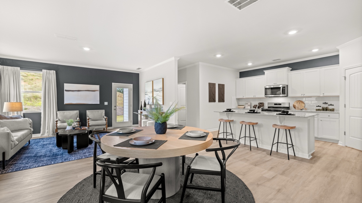 Interior dining area open to kitchen