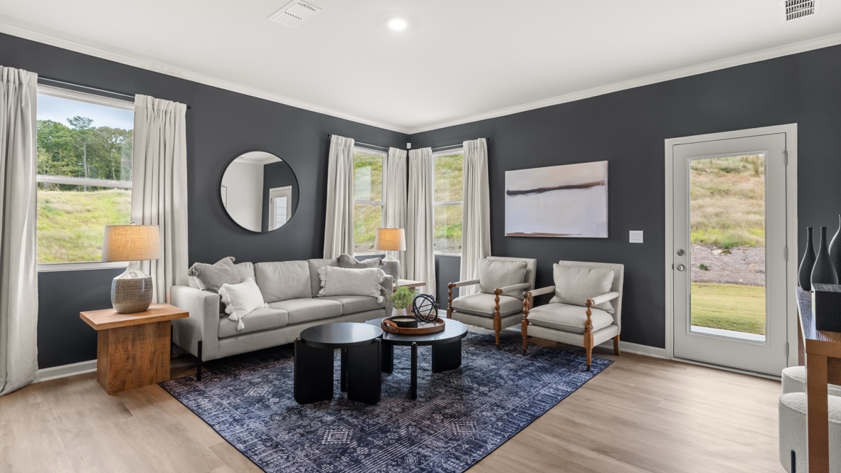 Interior living area with large windows