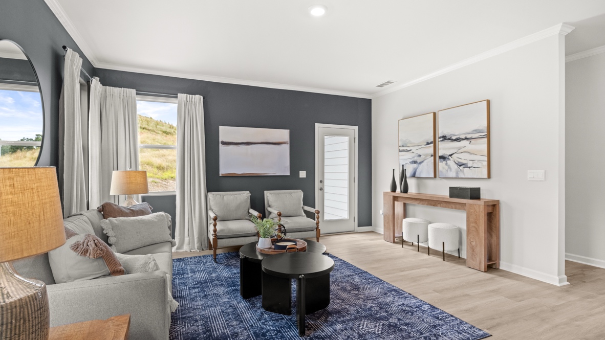 Interior living area with large windows