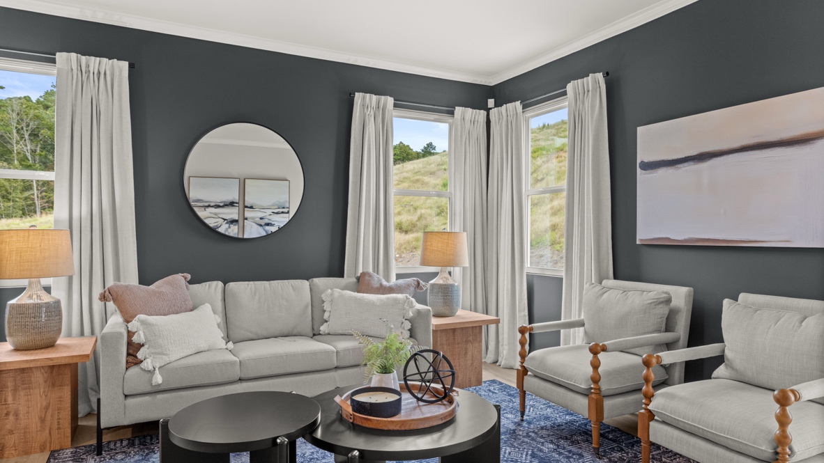 Interior living area with large windows