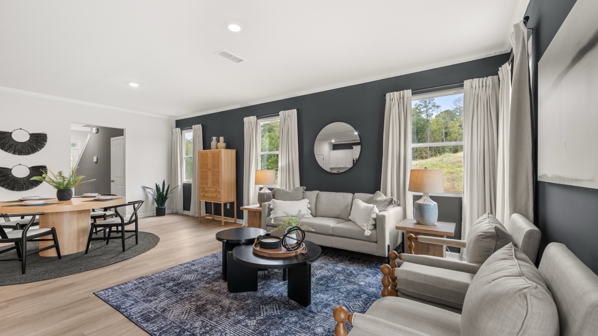 Interior living area with large windows