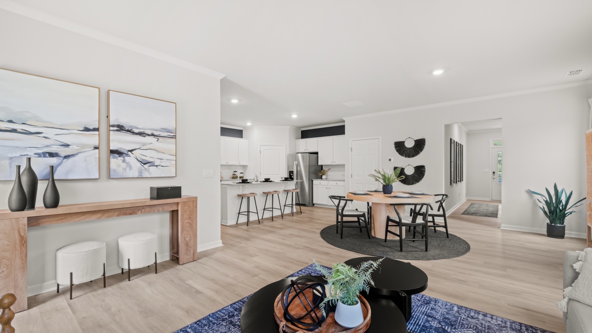 Interior living area open to kitchen and dining area