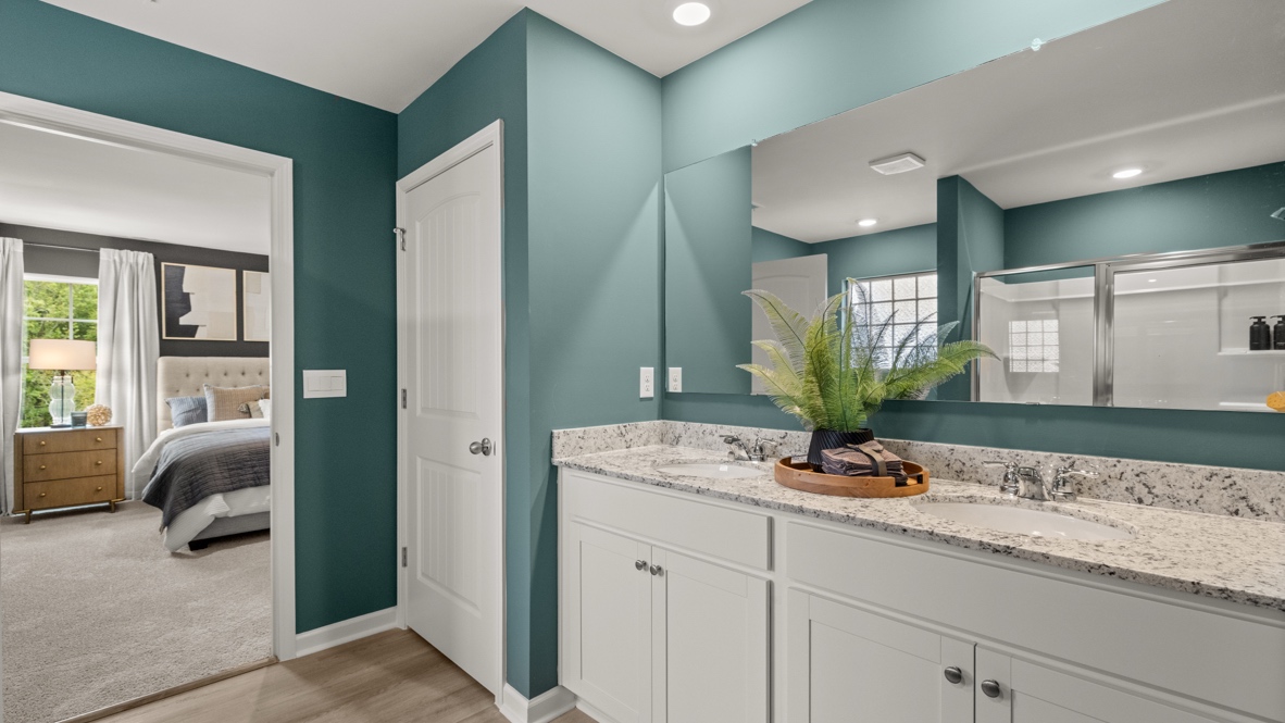 Interior primary bathroom with double sink