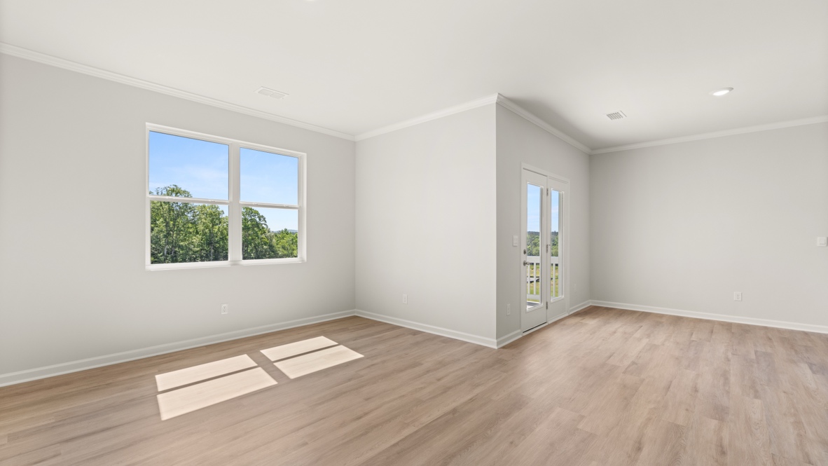 Open living area with wood flooring