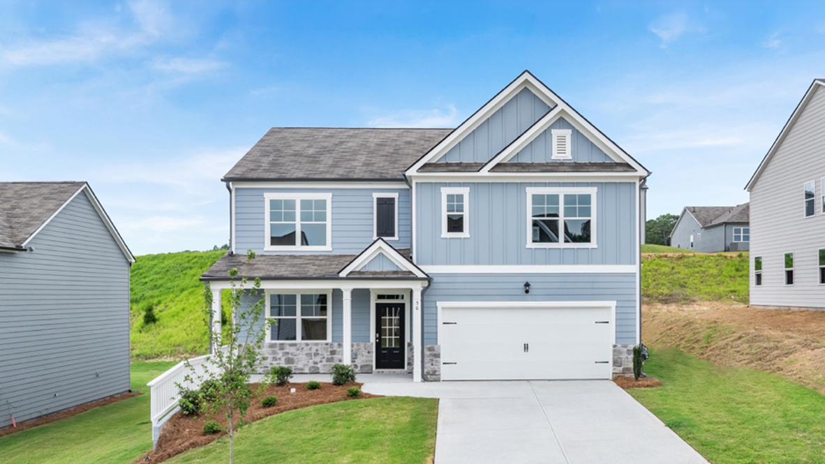 Sheffield Highlands By D.R. Horton, Dallas, GA front exterior of the Hayden floor plan