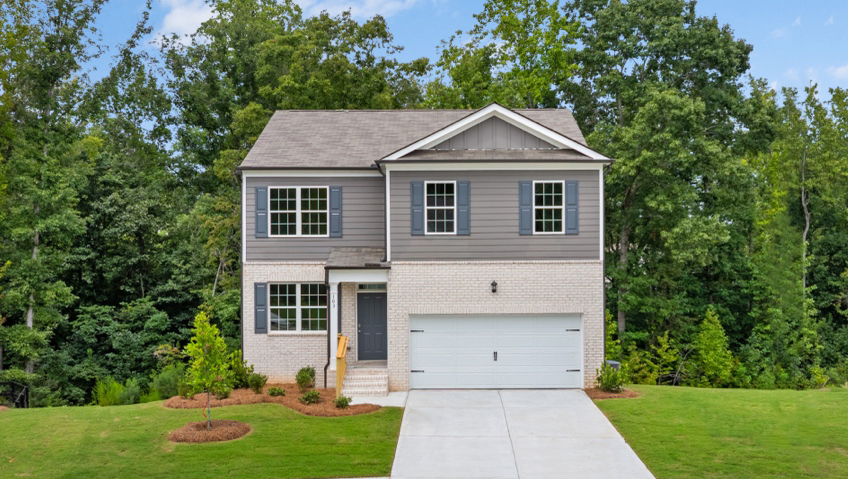 Front exterior of the Belhaven floorplan at Oakleigh Glen in Dallas, GA