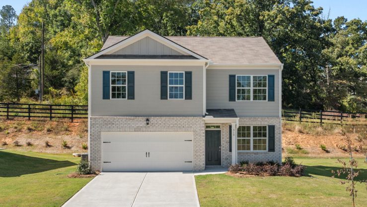 Front exterior of the Belhaven floorplan at Oakleigh Glen in Dallas, GA