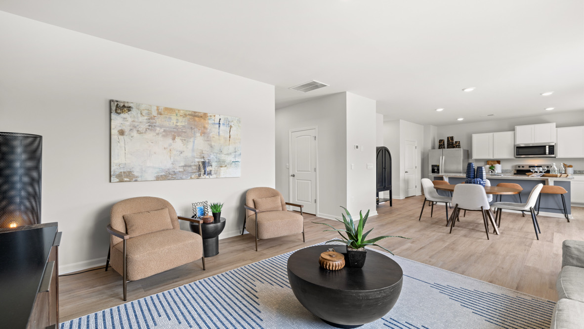 living room with hardwood flooring Belhaven Plan