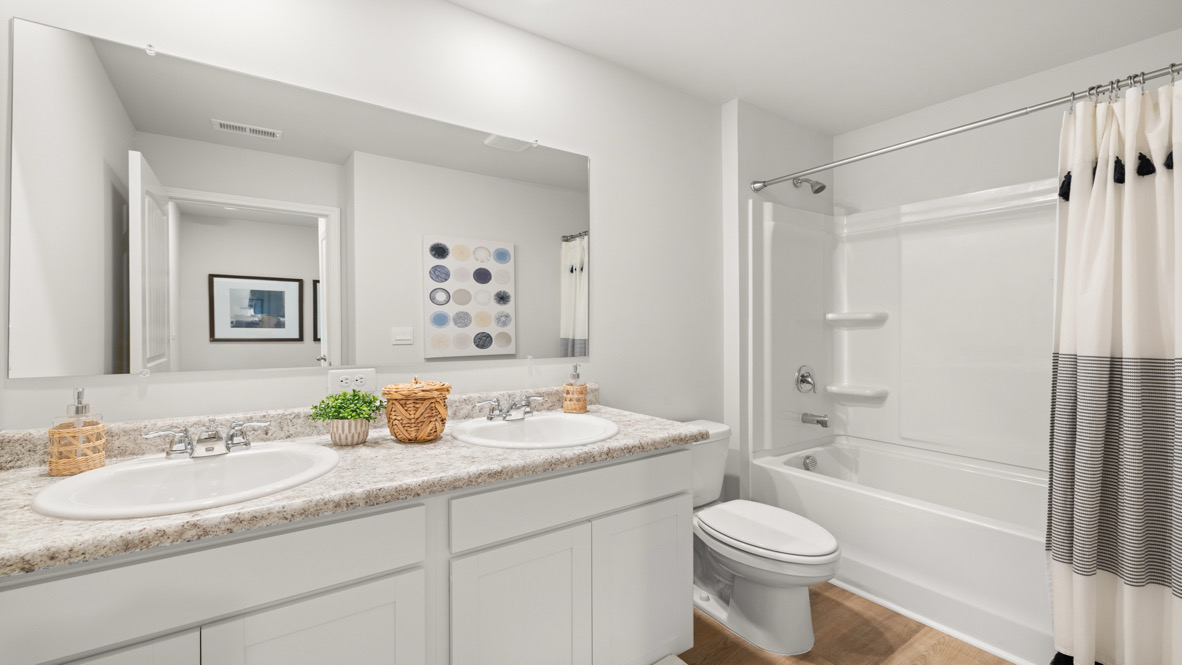 second floor Belhaven Plan bathroom with dual vanity