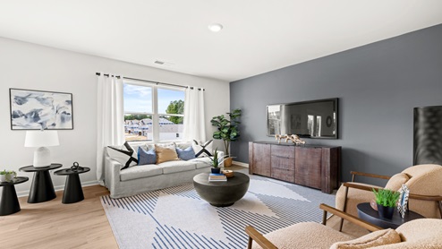 two story model home living room