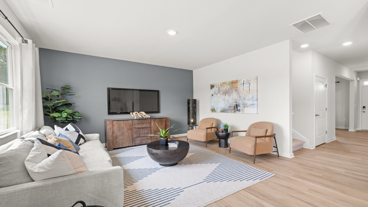 two story model home living room