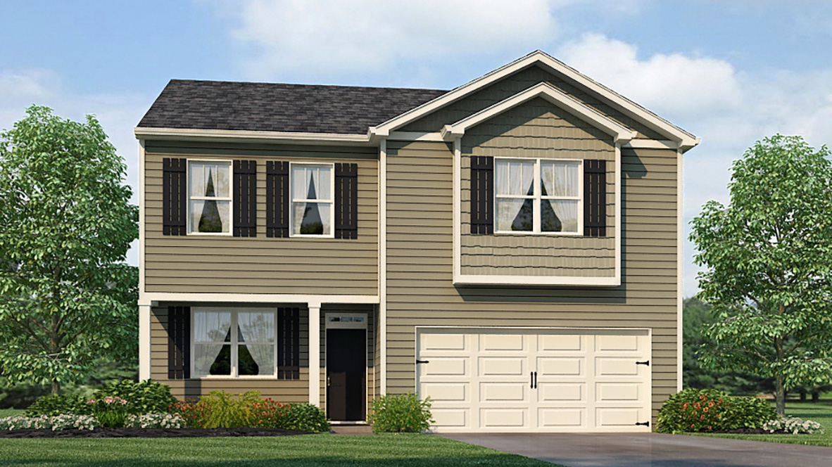 Penwell front exterior rendering of elevation B at Oakleigh Glen in Dallas, GA