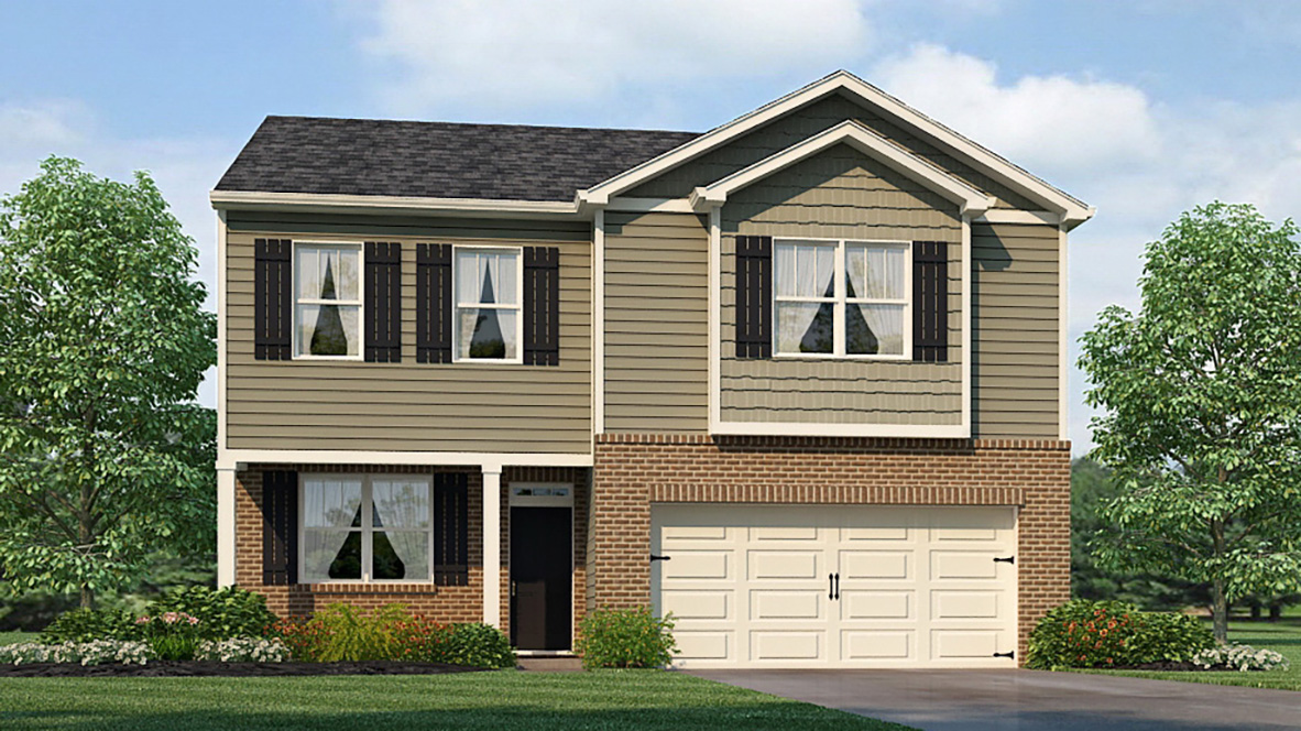 Penwell front exterior rendering of elevation F at Oakleigh Glen in Dallas, GA
