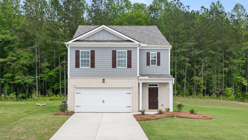 Front exterior of Robie floorplan at Oakleigh Glen in Dallas, GA