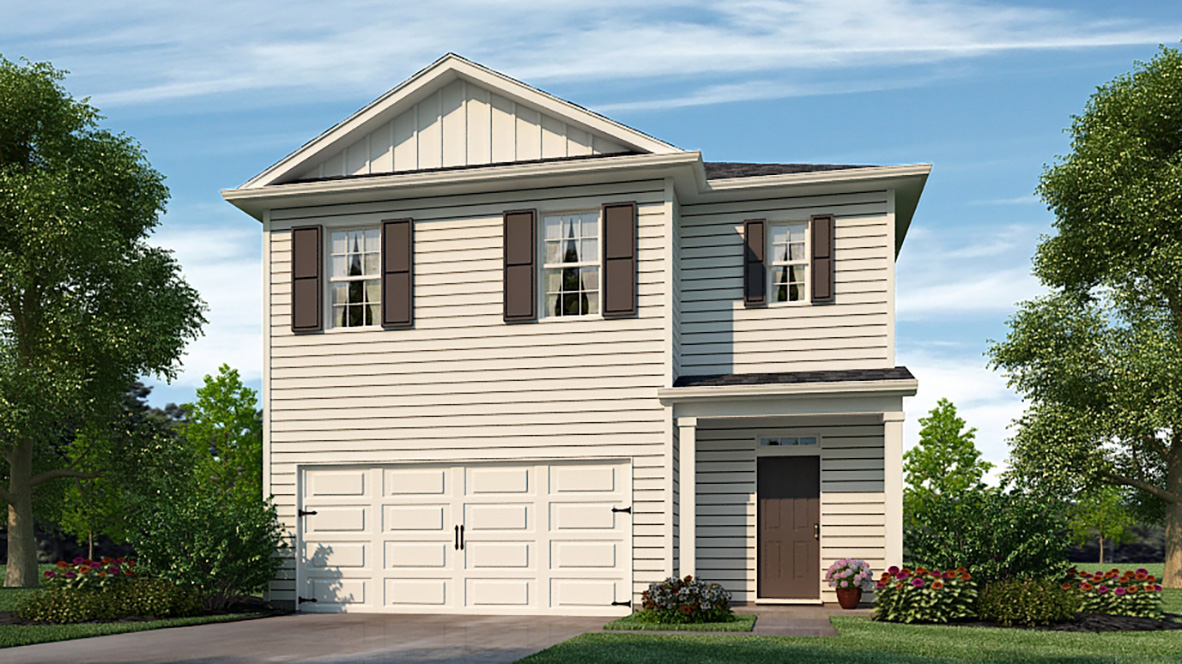 Robie front exterior rendering of elevation A at Oakleigh Glen in Dallas, GA