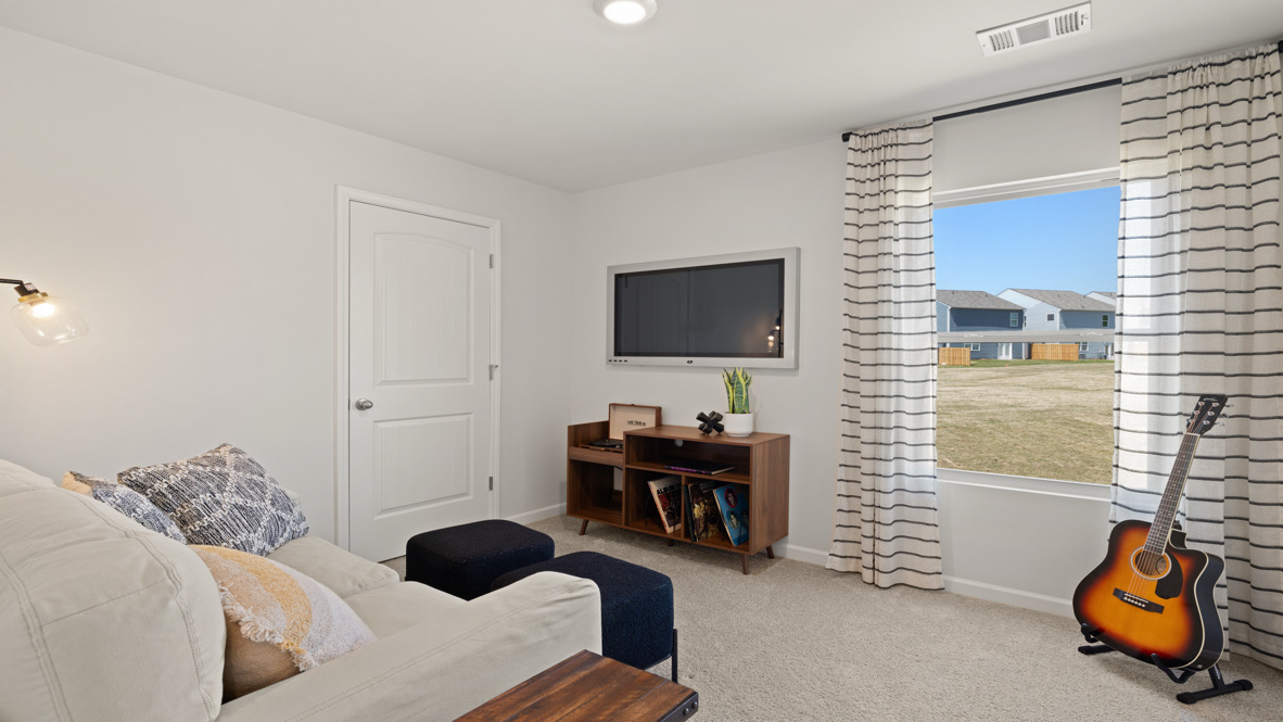 Interior bedroom with large window