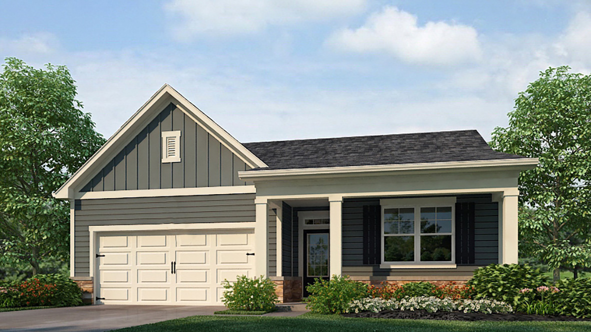 Exterior rendering of the elevation R Cali floorplan at the South Wind community in Union City, GA
