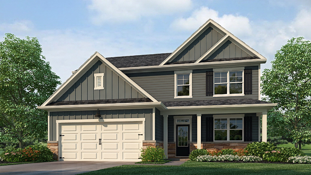 Exterior rendering of the elevation L Elle floorplan at the South Wind community in Union City, GA