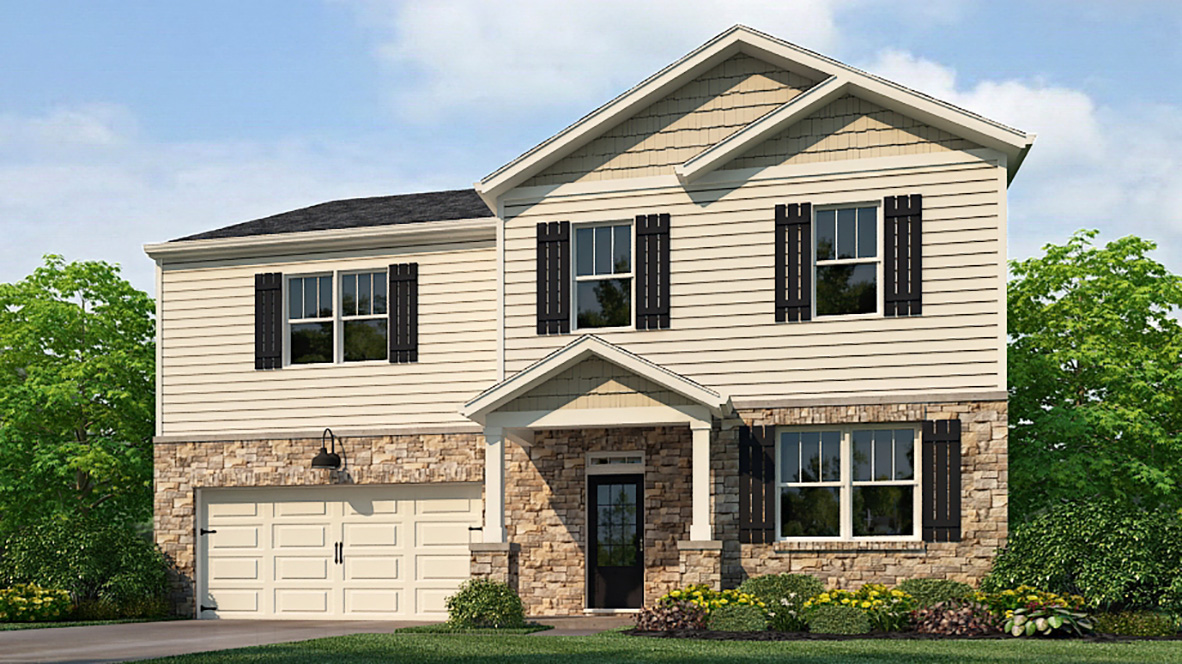 Exterior rendering of the elevation K Halton floorplan at the South Wind community in Union City, GA