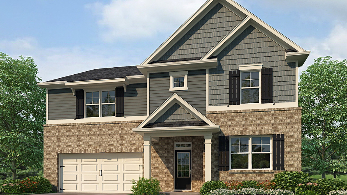 Exterior rendering of the elevation M Halton floorplan at the South Wind community in Union City, GA