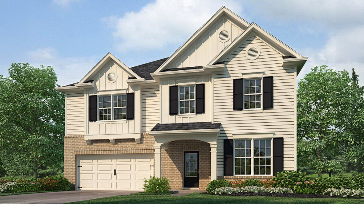 Exterior rendering of the elevation P Halton floorplan at the South Wind community in Union City, GA