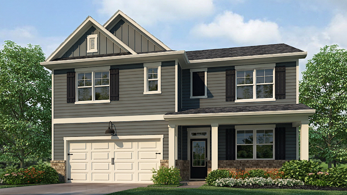 Exterior rendering of the elevation L Hayden floorplan at the South Wind community in Union City, GA