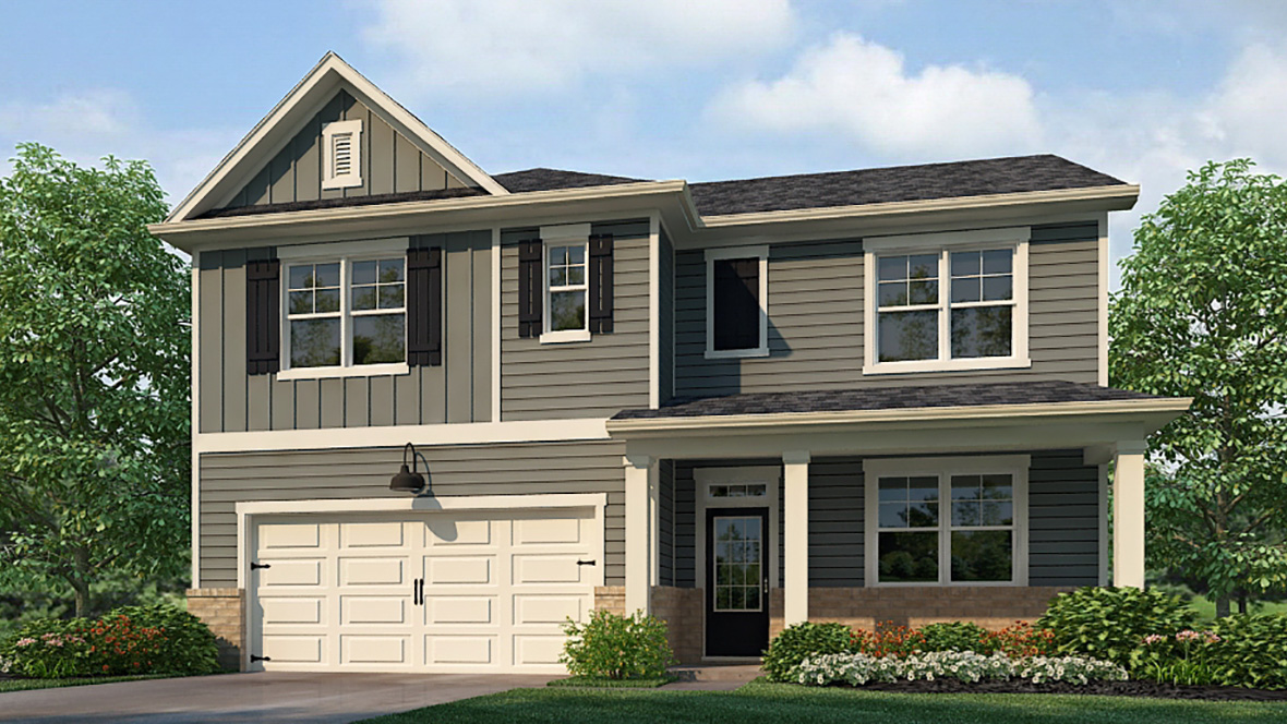 Exterior rendering of the elevation M Hayden floorplan at the South Wind community in Union City, GA