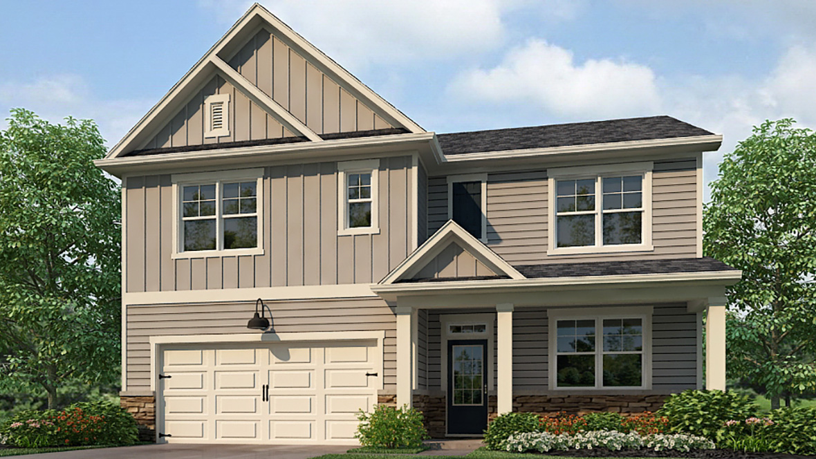 Exterior rendering of the elevation N Hayden floorplan at the South Wind community in Union City, GA