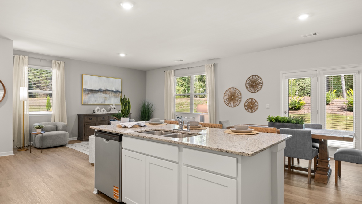 Interior kitchen with center island open to living area