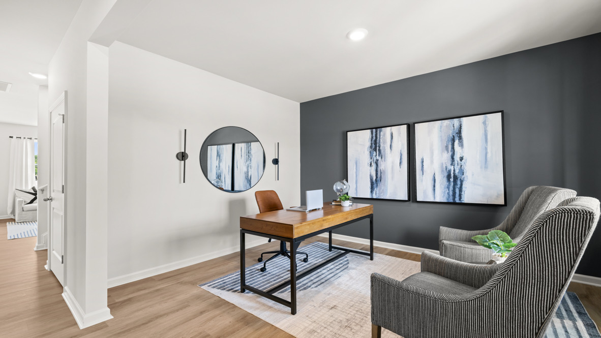 Interior flex room with accent wall